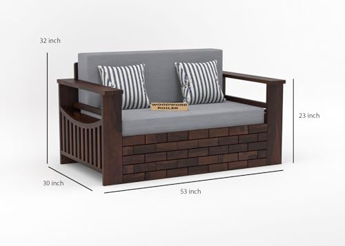 Image of Solid Sheesham Wooden Sofa Cums Bed with Mattresses for Living Room | Rosewood 2 Seater Sofa Cums Bed for Bedroom Without Pillow (B-Walnut Finish)