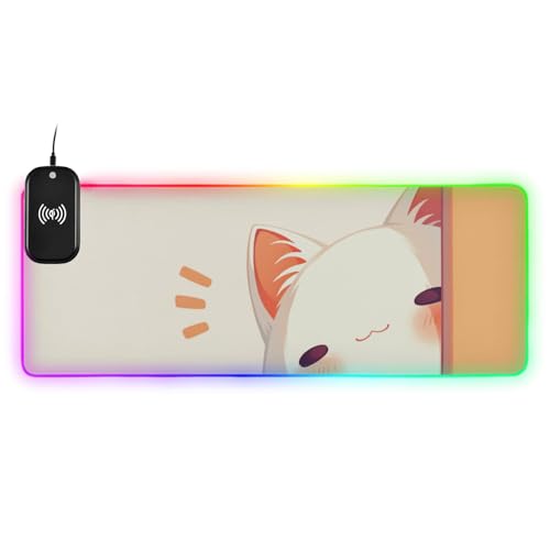 Tapis de souris lumineux grand format pour bureau cosy chat