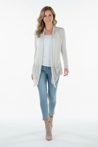 Image of ToBeInStyle Womens Open Front Long Sleeve Lightweight Asymmetrical Draped Cardigan with Side Pockets