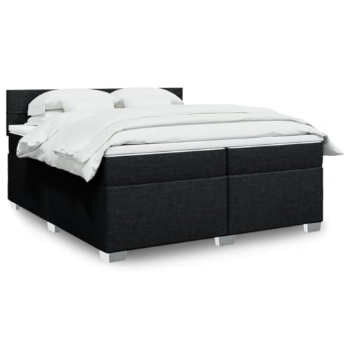 vidaXL Boxspringbett, Doppelbett mit LED Matratze Matratzenauflage, Bettgestell mit Lattenrost Kopfteil, Polsterbett Bett für Schlafzimmer, Schwarz 200x200cm Stoff