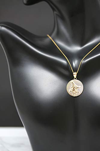 Calirosejewelry 10K Saint Michael Protect Us Coin Charm Pendant Necklace In Yellow Gold, 18" #TOP5