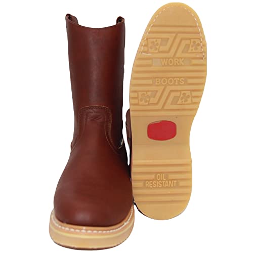 Men's 9" Pull-On Leather Soft Toe Work Boot Brown4