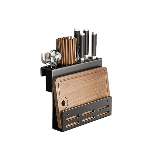 包丁スタンド まな板スタンド ステンレス 包丁ケース 包丁立て収納 パンチフリー 壁掛け式カウンタートップ 防錆 省スペース多機能水切りナイフ/フォーク/スプーンお箸 (B7)