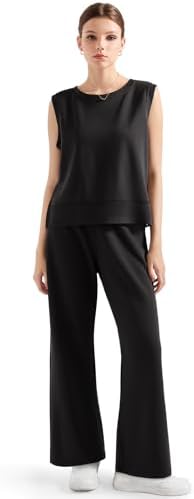 SUUKSESS Women 2 Piece Lounge Matching Sets Wide Leg Sweatpants Sleeveless Tops