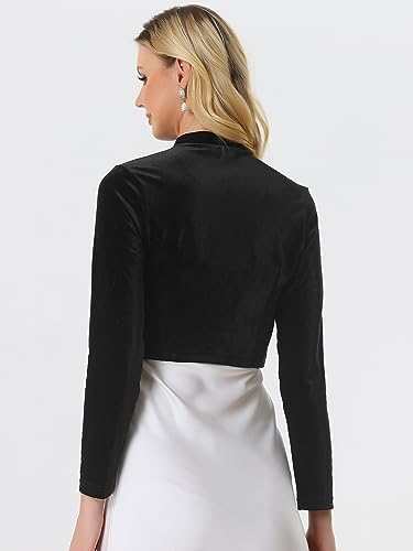 Image of Allegra K Velvet Crop Shrug for Women's Tie Front Long Sleeve Elegant Bolero Cardigan