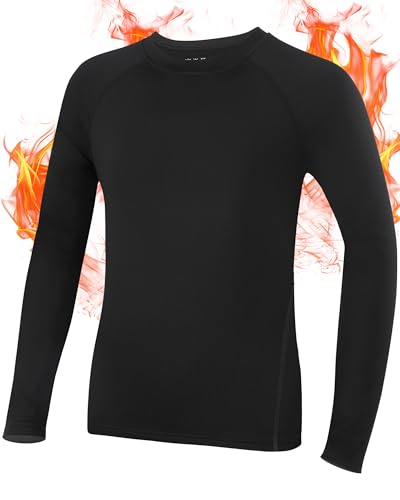 Roadbox Jungen Thermo Shirt Langarm Fleecegefüttertes Kinder Unterhemd Atmungsaktive Funktionsunterwäsche für Schule Sport Winter Alltag