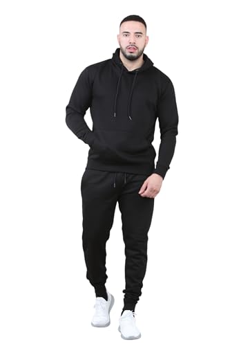 Mens Tracksuit Set Fleece Hoodie Top Bottoms Jogging Joggers Gym Pullover (UK, Alpha, M, Regular, Regular, Black)
