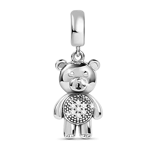 GNOCE Little Bear Pendant Charm Sterling Silver Dangle Charm Fit Bracelet/Necklace For Women Wife