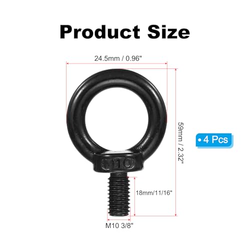 Image of PATIKIL Lifting Eye Bolts M10 x 18mm, 4 Pcs 304 Stainless Steel Shoulder Ring Threaded Screw Machinery Shoulder Eyebolt for Lifting Hanging, Black