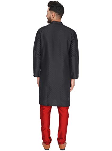 Image of SKAVIJ Men's Art Silk Woven Design Kurta Pajama Set Festive Jacquard 2-Piece Ethnic Dress