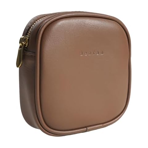 Benfan Leather Cosmetic Bag for Women Small Zipper Makeup Bag for Purse Waterproof Travel Makeup Organizer Charger Storage Pouch Color Dark Brown Cover