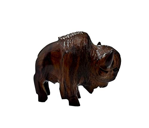 Buffalo Decor 4 inch Long | Hand Carved Wood Bison Home Decor | One Handmade Wooden Statue Carving (Medium)