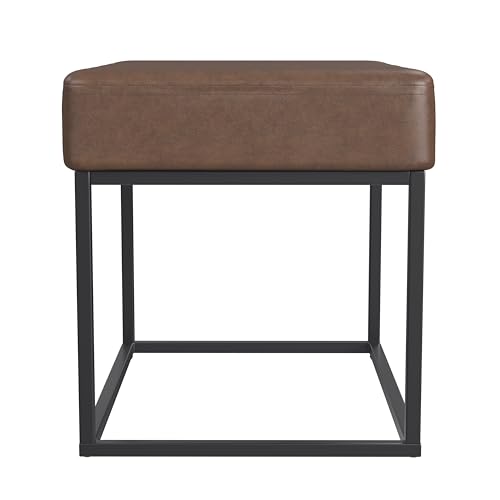Image of HomePop 22 inch Theodore Channel Tufted Ottoman - Brown Faux Leather