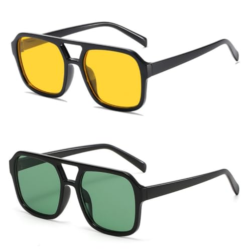 Image of Retro 70s Square Aviator Sunglasses Women Men Vintage Rectangle Sunglasses Flat Frame Trendy Shades