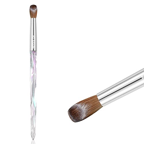 100% Pure Kolinsky Acrylic Nail Brush Size 12, Round Oval Crimped Nail Art Brush Clear Crystal Handle Acrylic Powder Professional Nail Art Manicure Pedicure Tool for DIY Home Salon