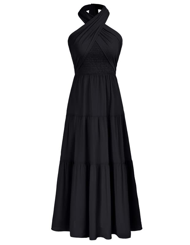 Damen Cocktailkleid Ärmellos Boho Kleid Neckholder Elegant A Linie...