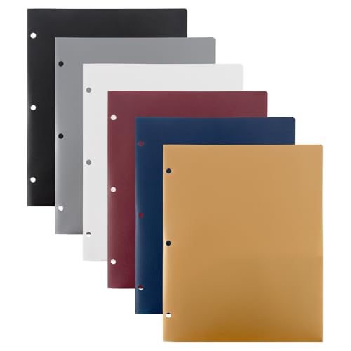 JAM PAPER Plastic Color POP Folders - 2 Pocket Durable Folders with 3 Hole Punch - Assorted Professional Colors - 6/Pack