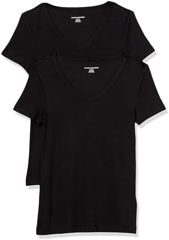 Amazon Essentials Women's Slim-Fit Short-Sleeve V-Neck T-Shirt, Pack of 2