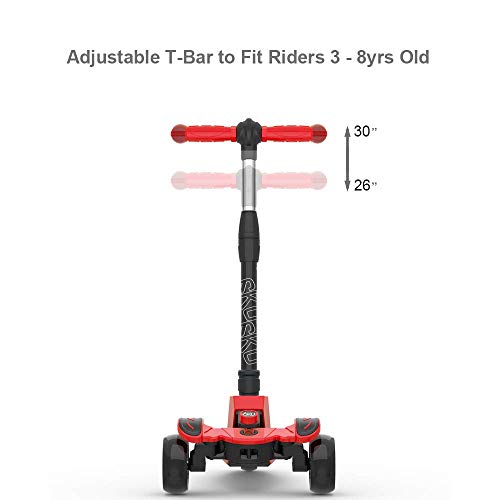 6KU Kick Scooter for Kids & Toddlers Girls or Boys with Adjustable Height, Lean to Steer, Flashing Wheels for Toy Children 3-8 Years Old Red