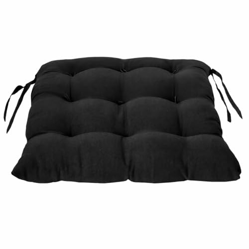 Image of Wakewell Pack of 1 Chair Pad, Chair Cushion Pad, Square Chair Pad with Ties, Soft Seat Cushions with Ties for Sitting, Pooja, Dining & Office Tables (Black, 45x45 cm (Pack of 1))