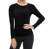 Thermal Long Sleeve Shirts for Women-Womens Long Sleeve Tops Workout Black Underwear with Fleece...