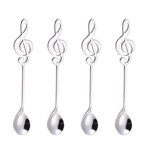 ZORVUJI Juego de 4 Cucharillas Postre con Notas Musicales Plateadas – Cucharillas Cafe, Cucharas Cafe, Ideas de Regalos Musica y Amantes de la Música