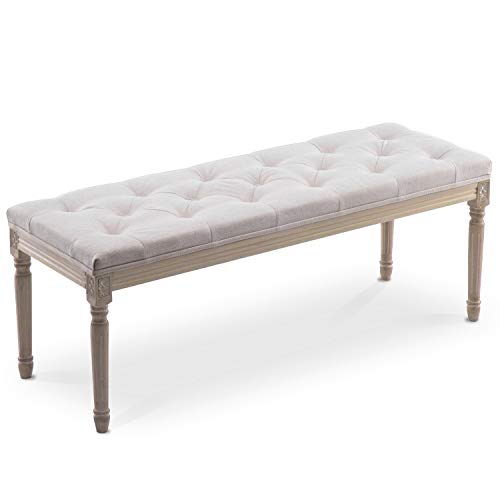 INTENSE DECO Banc capitonné Romane XL Style Louis XVI Tissu Beige