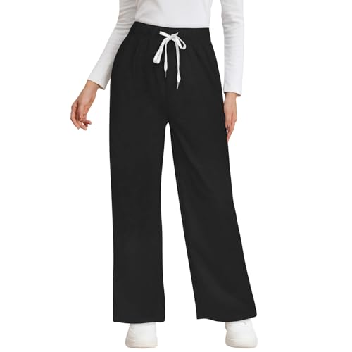 Zilams Pantalon Deporte Mujer Cintura Elástico Pantalones Chandal con Bolsillos y Cordón Pantalon Ancho Mujer Comodo para Casual Jogging Fitness Negro M