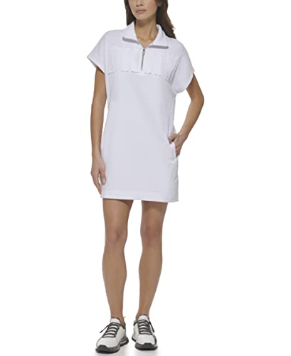 DKNY Exploded Applique Logo High Neck Half Zip Sweater Dress Vestido Casual, Blanco, S para Mujer