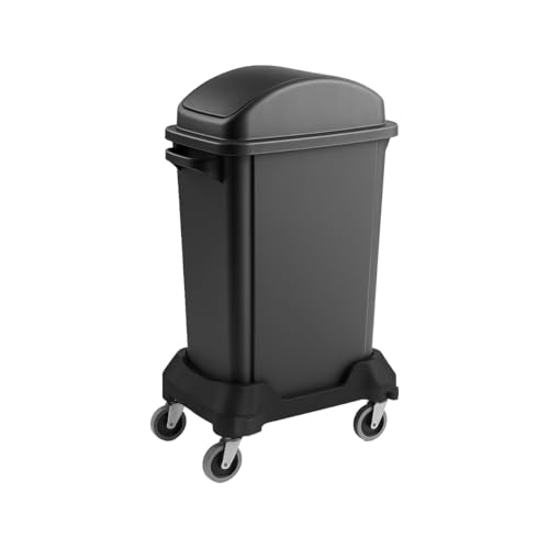 Image of 16 Gallon Slim Rectangular Garbage Can with Dome Swing Lid + Wheels - Gray