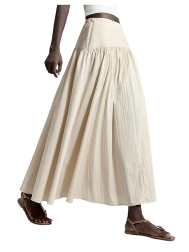 MakeMeChic Women's A Line Long Skirt Ruffled Flared Hem Fall Skirts Vacation Outfits