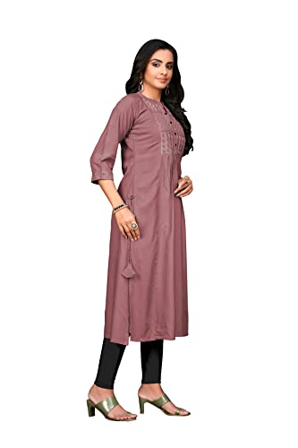 Image of Amazon Brand - Anarva Women's Rayon Straight Embroidery Solid Kurta
