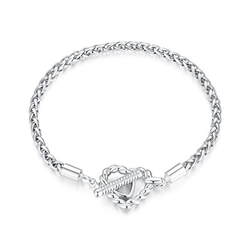Bracelet maillon de chaîne en argent tressé style punk boucle cœur femme
