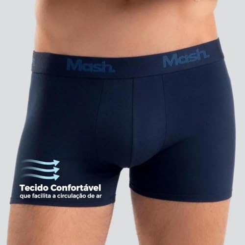 Kit 6 Cuecas Boxer Cotton Mash Elástico Exclusivo Masculino Adulto | 2 Pretas - 1 Azul Marinho - 1 A