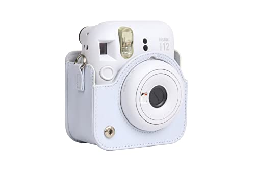 Image of Breatoi PU Leather Camera Case for Mini 12 - Rainproof, Soft, and Stylish in Clay White with Adjustable Shoulder Strap
