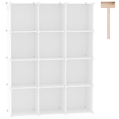 C&AHOME Organizador de almacenamiento de cubos, 12 unidades de estantes de cubos, clóset de clóset, estante modular de plástico para bricolaje, ideal para recámara, sala de...