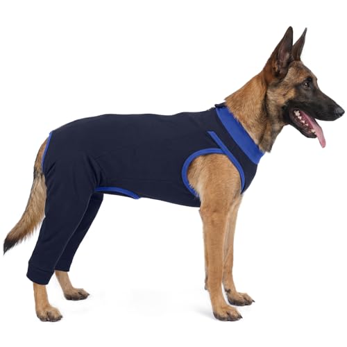 Image of Lelepet Dog Recovery Suit for Rear Legs, Surgery Onesie, Cone Alternative | Protects rear legs and abdomen from licking and scratching. Breathable recovery suit for male and female dogs after surgery.