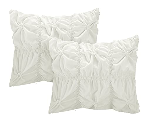 Chic Home Halpert 6 Piece Comforter Set Floral Pinch Pleated Ruffled Designer Embellished Bed Skirt And Decorative Pillows Shams Included, Queen, White #TOP3