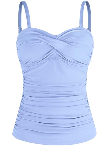 Ocean Blues Women's Strapless Bandeau Swimsuit Top Ruched Tummy Control Tankini Top Only