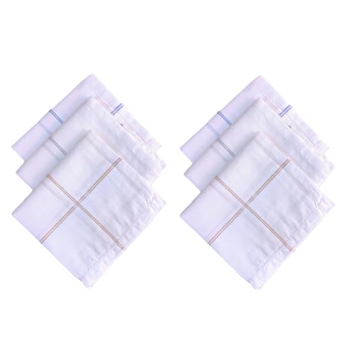 Image of Premium 100% Cotton Handkerchiefs for Men, 48 x 48 cm, Large Size Rumal Napkins, White & Multicolor Stripes