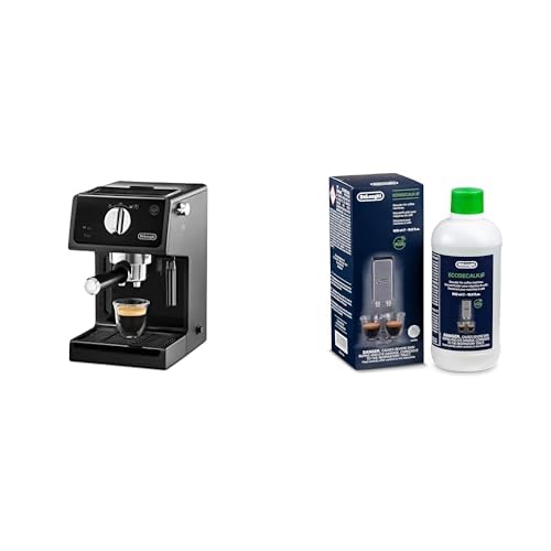 De'Longhi ECP 31.21 – Espresso Siebträgermaschine, Espressomaschine mit AluminiumFinish, inkl. manueller Milchschaumdüse, mit Heißwasserfunktion, für ESE Pads Geeignet, Schwarz mit DLSC 500 Entkalker