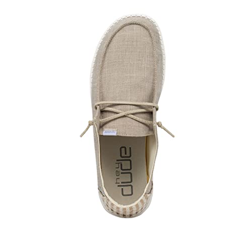 Image of HEYDUDE Women's Wendy Sheen Beige Size 8 | Women's Shoes | Women's Lace Up Loafers | Comfortable & Light-Weight