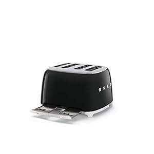 Smeg 50s Style Retro Aesthetic 4 Slice Toaster 6 Presets Extra Wide Slots Black TSF03BLUS