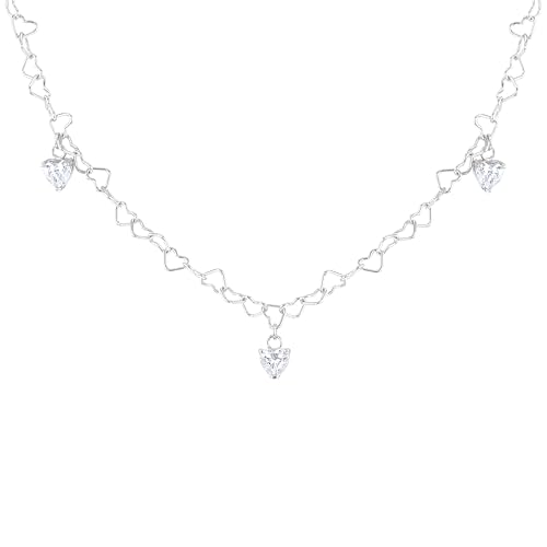 Collier en argent rhodié avec pendentifs cœur pour sublimer vos tenues de soirée et du quotidien