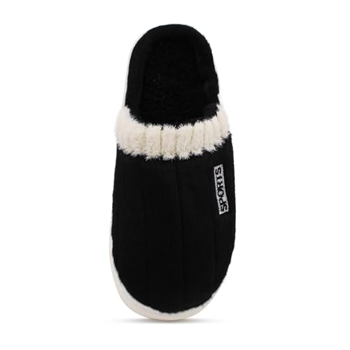 Image of VRITRAZ Men's Plush Winter Slippers | Soft Furry Lined Indoor Slides | Warm Comfortable Anti-Slip Home Footwear