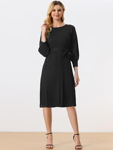 Image of Allegra K Women's Knit Pleated Dresses Casual Belted Midi Sweater Dress