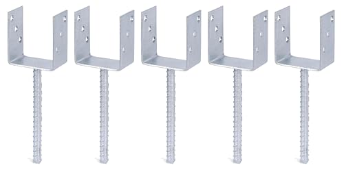 Alberts 215057 Ancre de poteau en U | avec ancrage béton en acier strié | galvanisée à chaud | largeur 91 mm | longueur de l'ancrage béton 200 mm | Set de 5 pièces