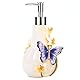 FORLONG Seifenspender Keramik 3D Handbemalt Schmetterling und Lilien Blume Lotion Spender Badezimmer Zubehör