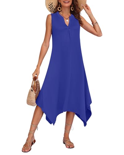 Image of AUSELILY Summer Dresses for Women 2026 Casual Sleeveless Sundress Asymmetrical Hem Tank Midi Dress with Pockets