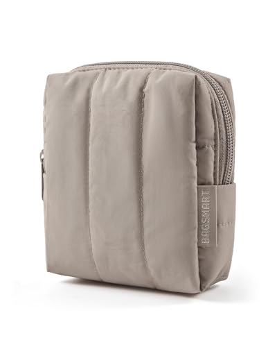 BAGSMART Small Makeup Bag for Women with Slip-in Pocket, Greige